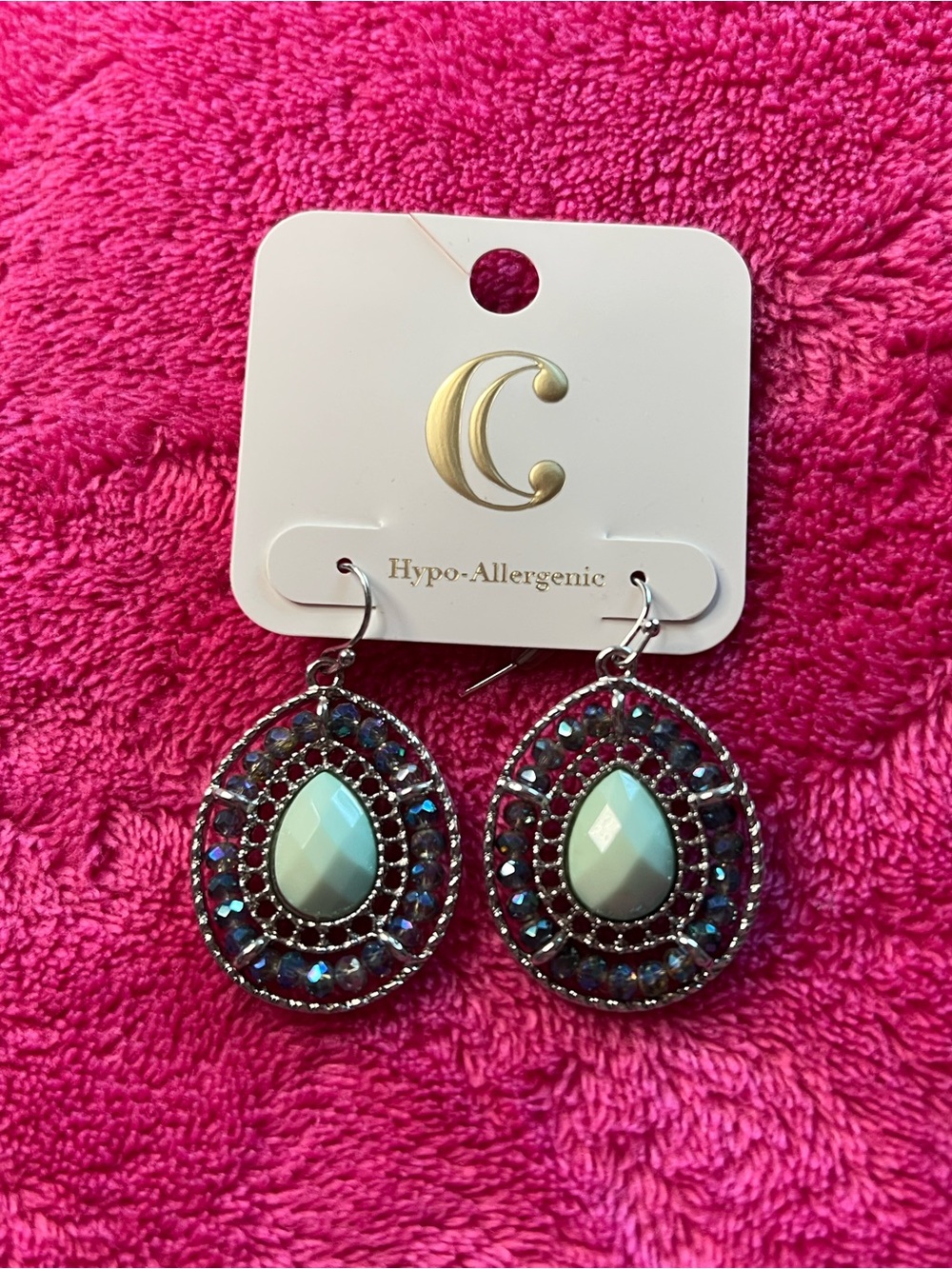 Teardrop Earrings with Light Blue Center Stone